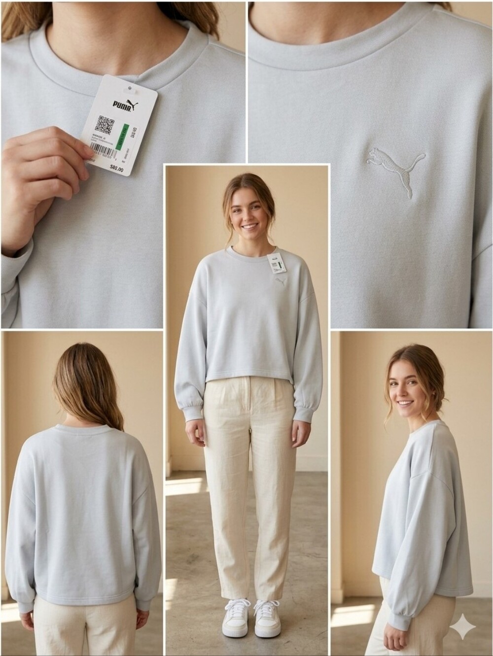 PUMA Women's Crew Neck Shirt in Light Gray